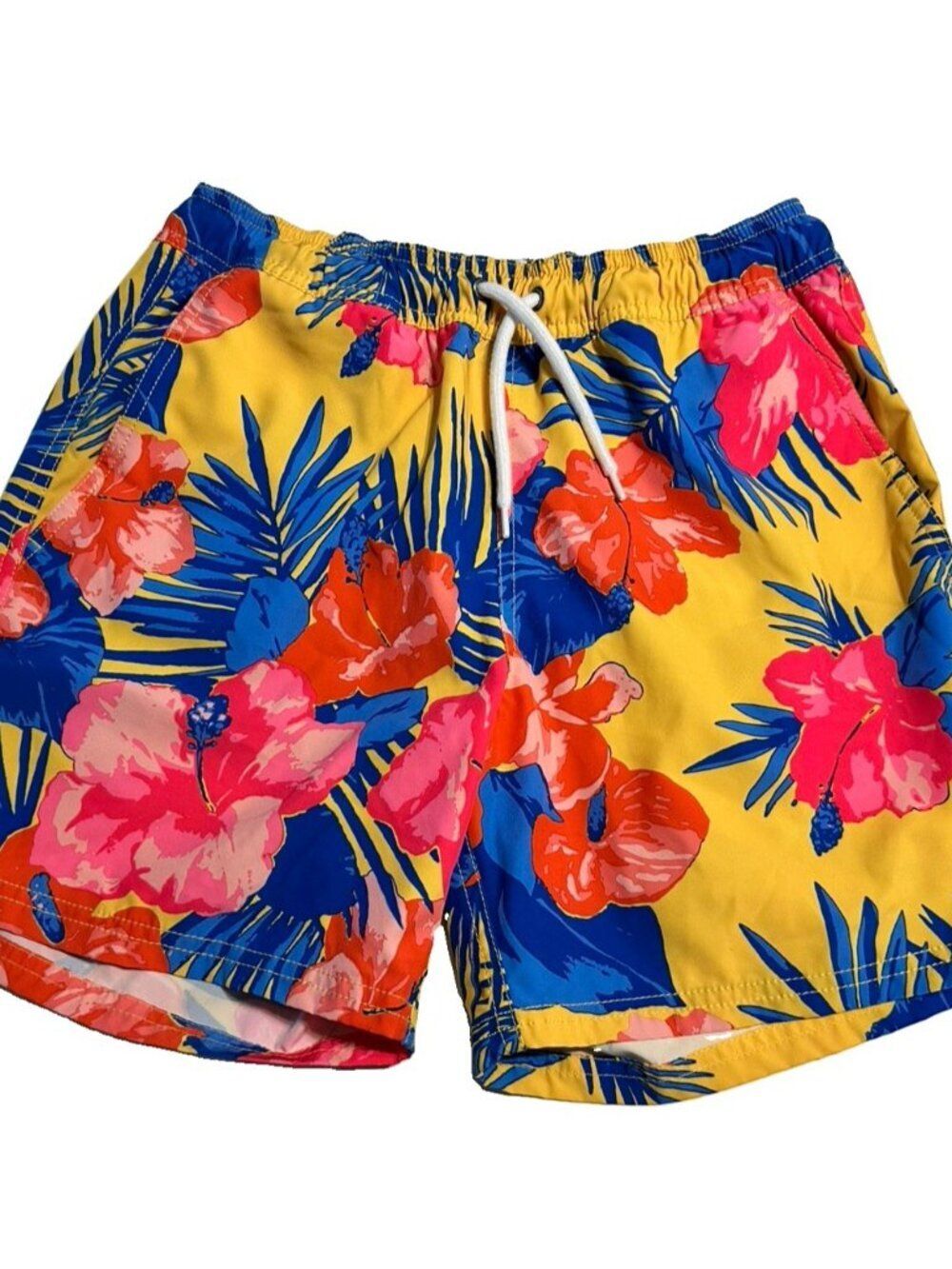 J. Crew Men Sm Flex Swimwear Swim Trunks Tropical Floral Hibiscus Hawaiian Aloha